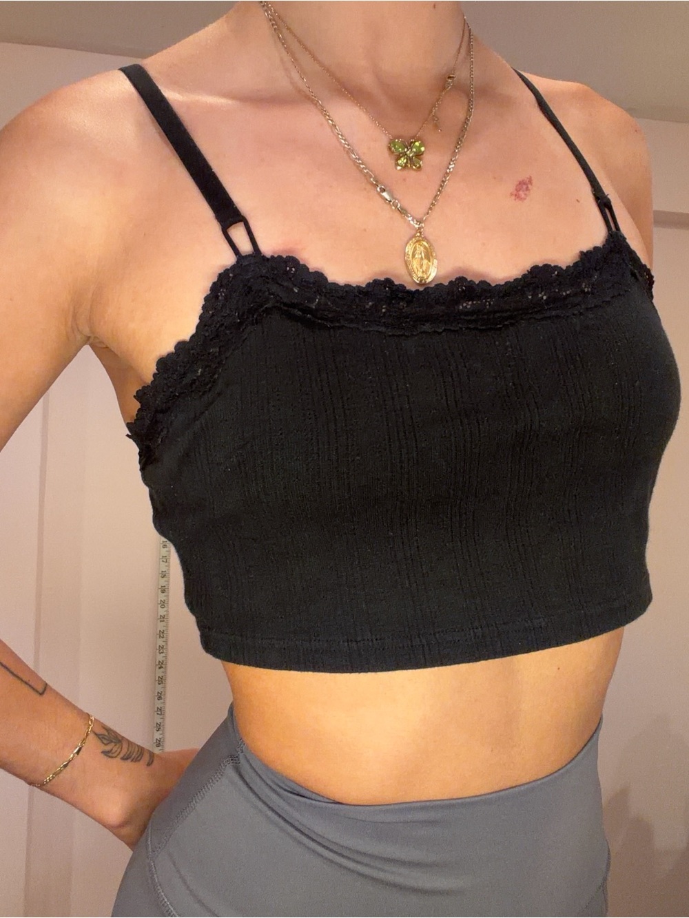 Aerie Black Lace-Trim Cami Crop Top